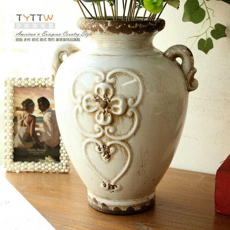 美式欧式古典旧做地中海胖罐陶瓷客餐厅桌面花瓶花器装饰工艺摆件
