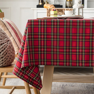 桌布美式红格子美式复古简约茶几布彩色格纹长方形家用圆形餐桌布
