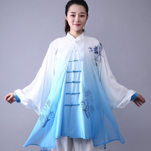 宏极渐变太极服新款武术服披太极服太极服绣花纱表演服团体表演服