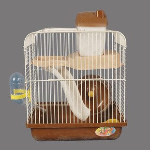 小型外带仓鼠笼厂家批发双层别墅带滑梯全景天窗轻巧手提笼子