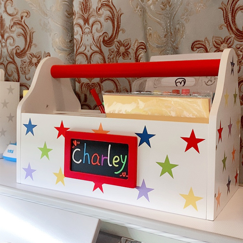 收木质美术生桌面收纳创意笔筒可手提书架卡通储物盒儿童