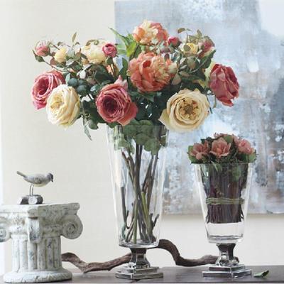 薄利批发美式富贵竹镀银透明创意玻璃花瓶高脚干花花器多规格