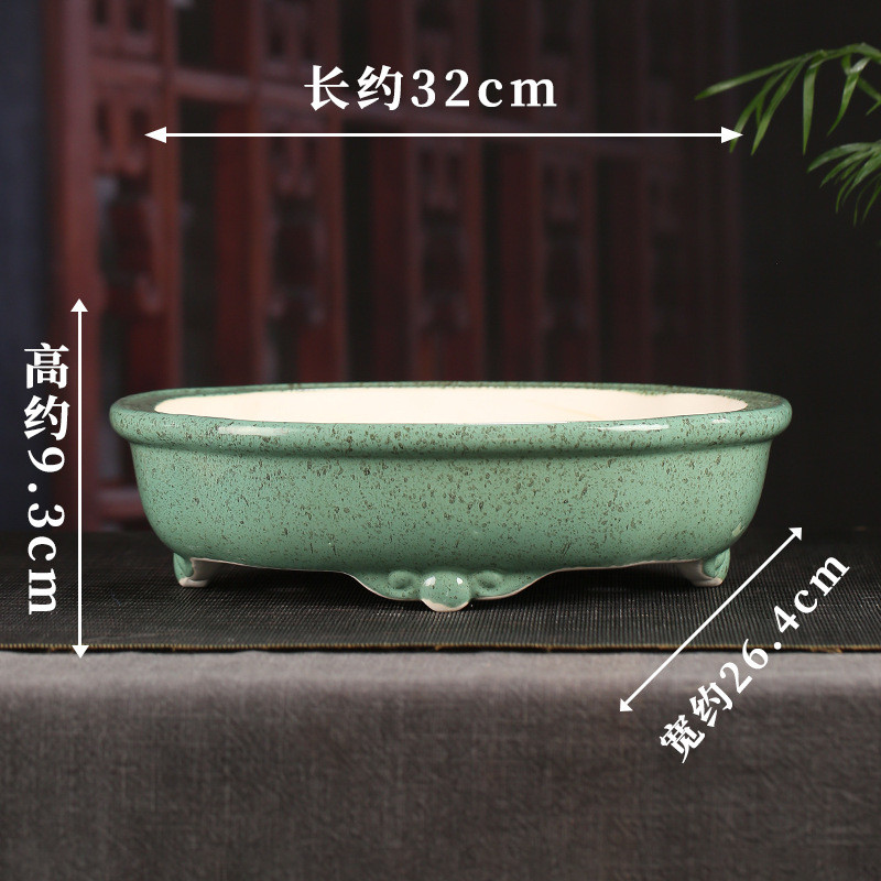 宜兴紫砂花盆批发大号复古三脚莲花浅盆桌面落地文竹装饰盆景yd07