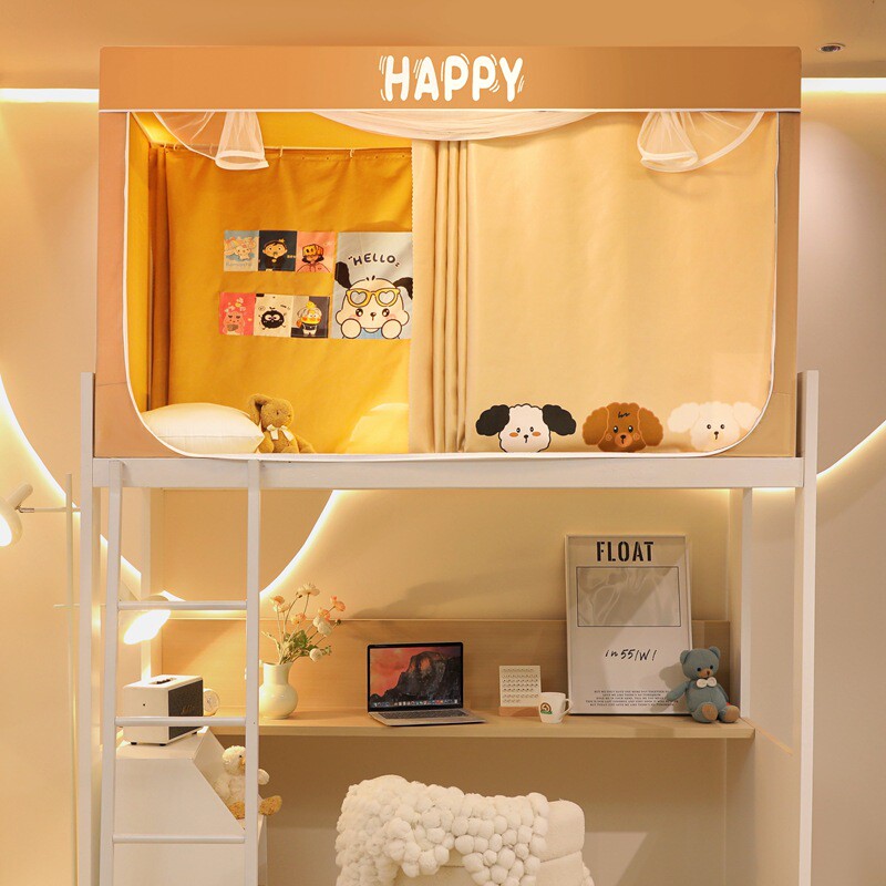 宿舍床帘一体式强遮光上下铺通用大学生单人寝室床帘蚊帐门三开