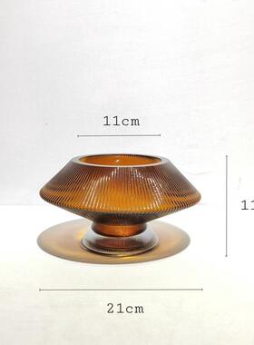 装饰摆件艺术创意竖纹设计玻璃花瓶家居软装餐厅桌面插花现代简约