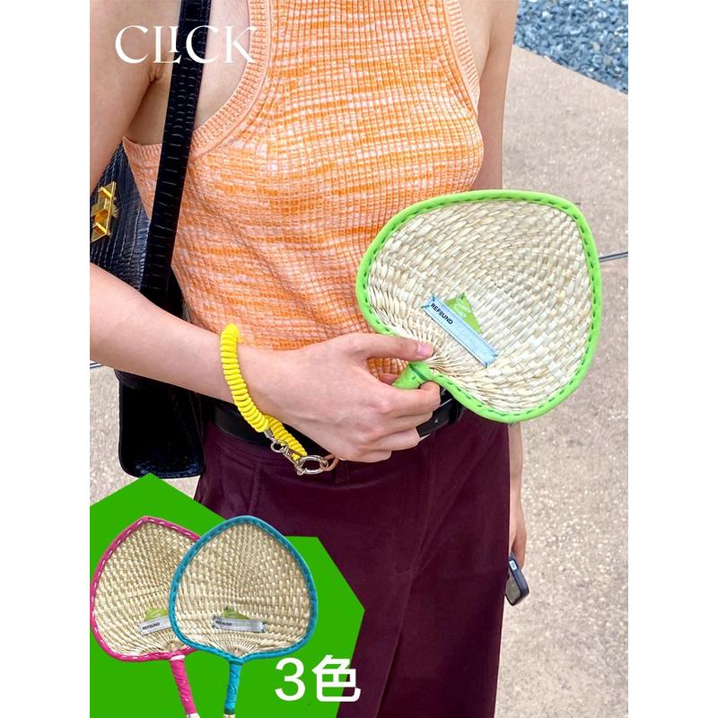 Click手工编织彩色蒲扇子夏日清凉辣妹风配饰弹簧绳可爱迷你随身