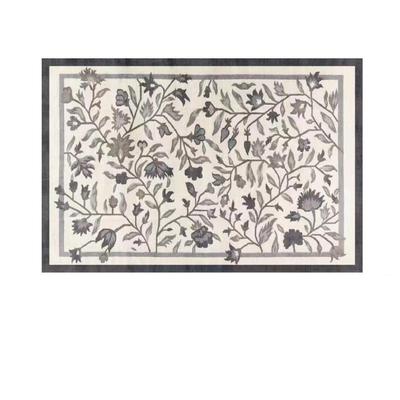 轻奢美式田园伊丹尔绒清新灰蓝花卉花朵白色床边地毯卧室客厅