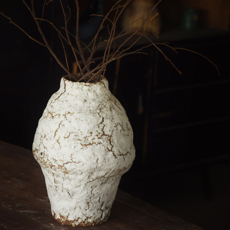 日式手工ins侘寂风可水培陶罐复古粗陶花器网红款花盆陶艺干花