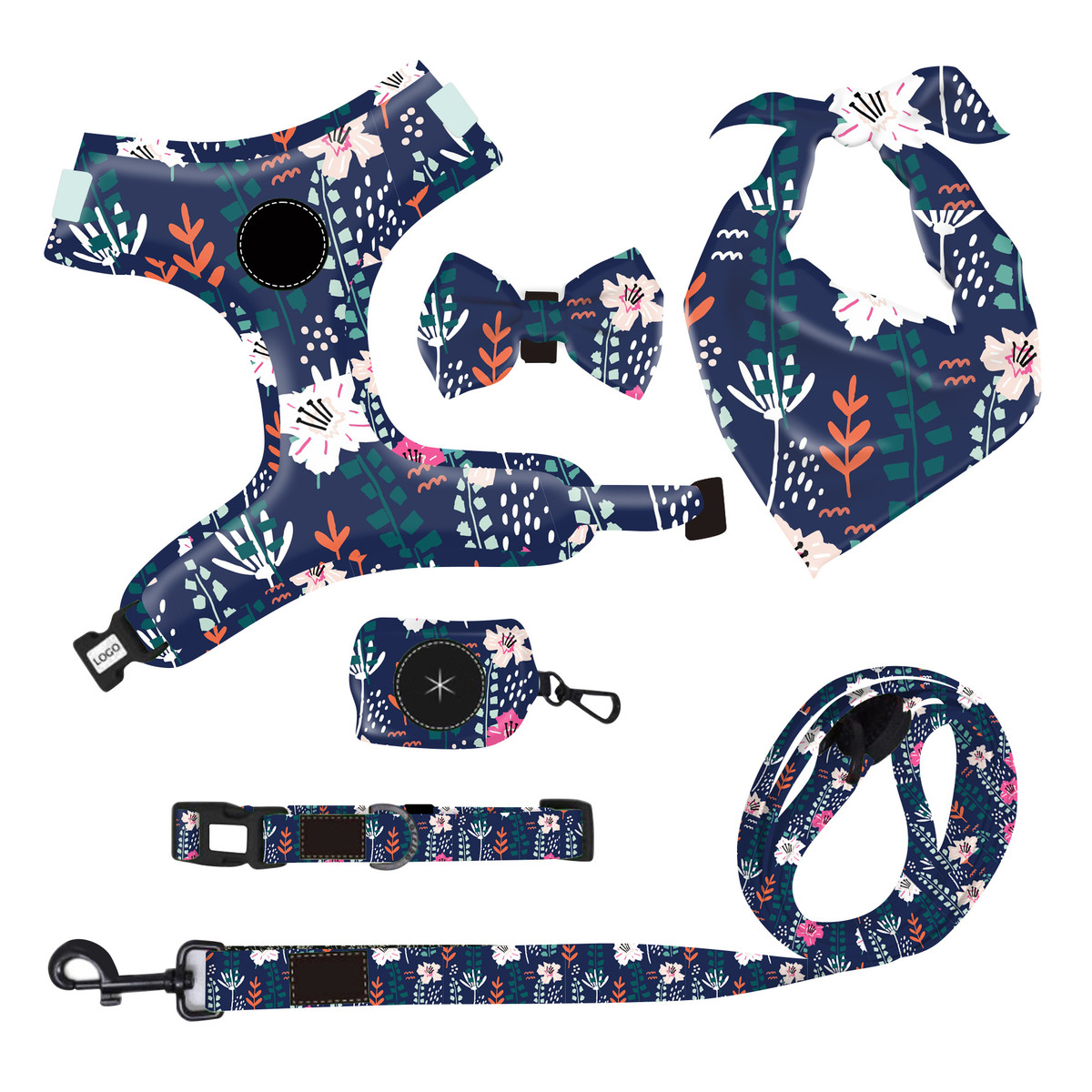 热销牵引胸背带套装6件套宠物溜街项圈牵引绳狗狗宠物套装