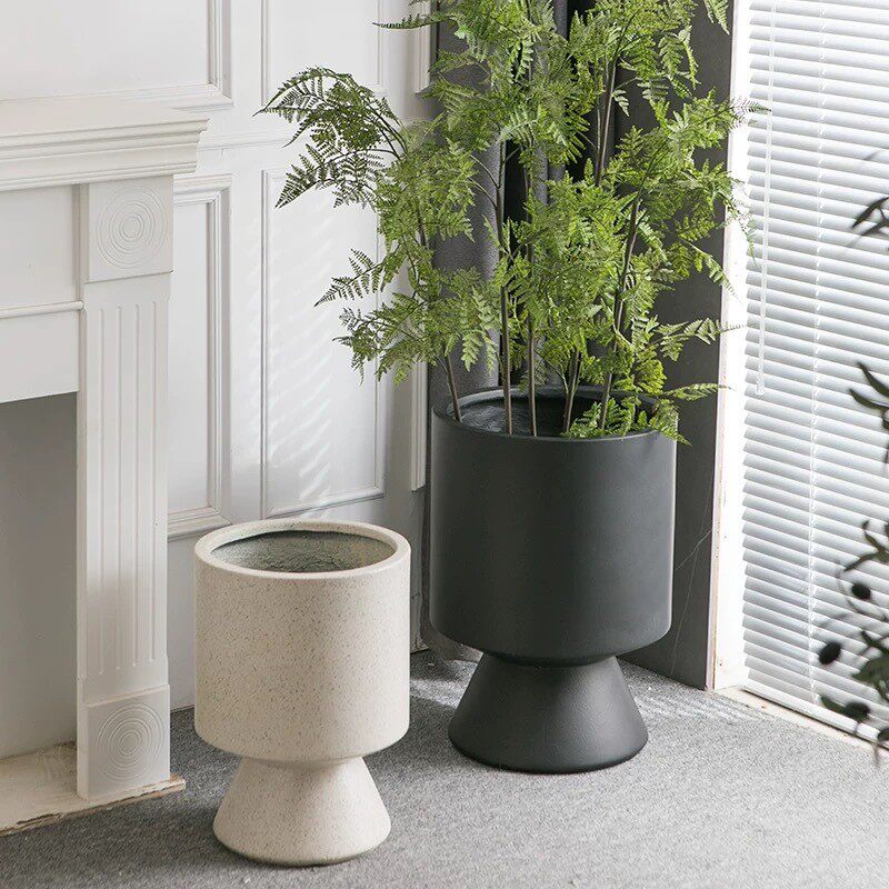 北欧镁泥落地水泥花盆极简客厅型软装特大花器杯民宿商场别墅外贸