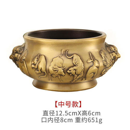 双首狮子线香炉十二生肖盘香炉荷花熏香炉纯黄铜香炉铜摆件工艺品