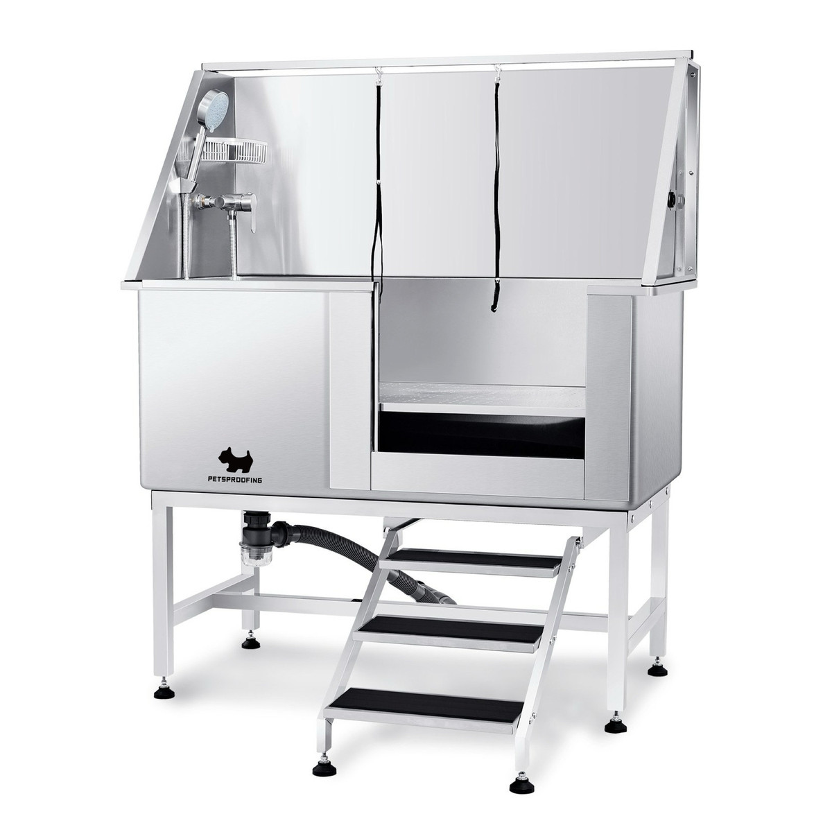 50寸宠物洗澡池不锈钢大型犬洗澡盆浴缸右门带楼梯池狗洗狗槽