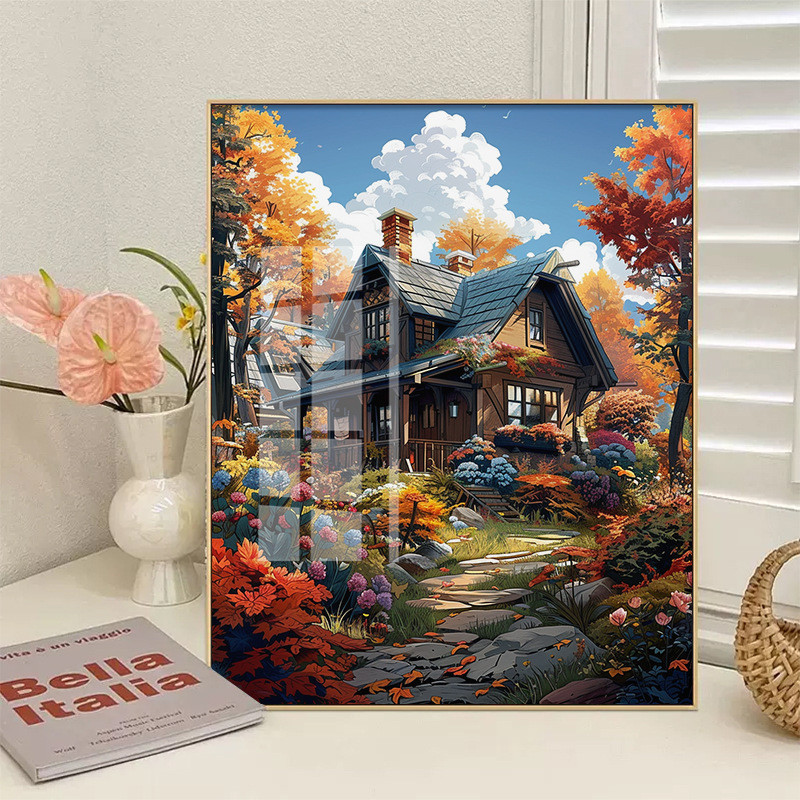 热销花园小屋十字绣自己绣2024新款绣满图手工钻石绣卧室小幅