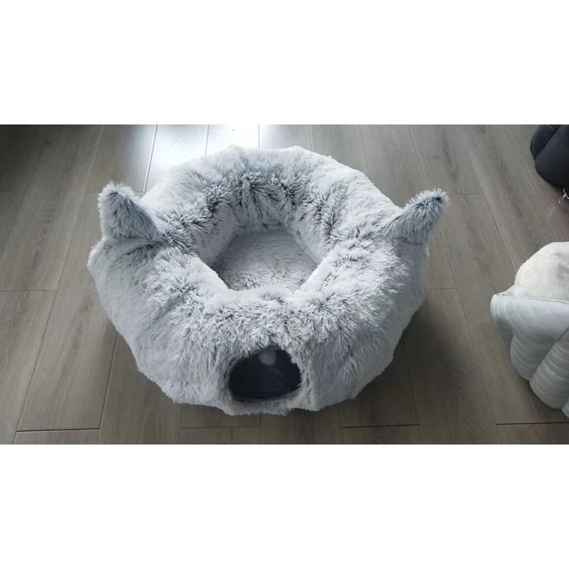 爆狗窝长毛绒猫窝猫隧道冬季保暖创意宠物窝可折叠猫通道款