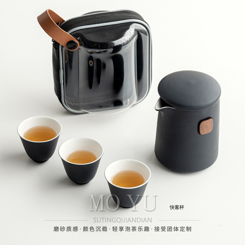 创意粗陶旅行茶具陶瓷手抓快客杯便携收纳一壶三杯带过滤随行茶杯