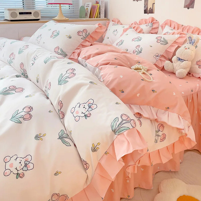 韩式公主风加厚床单三件套床裙四件套小清新公主被套床上用品磨毛