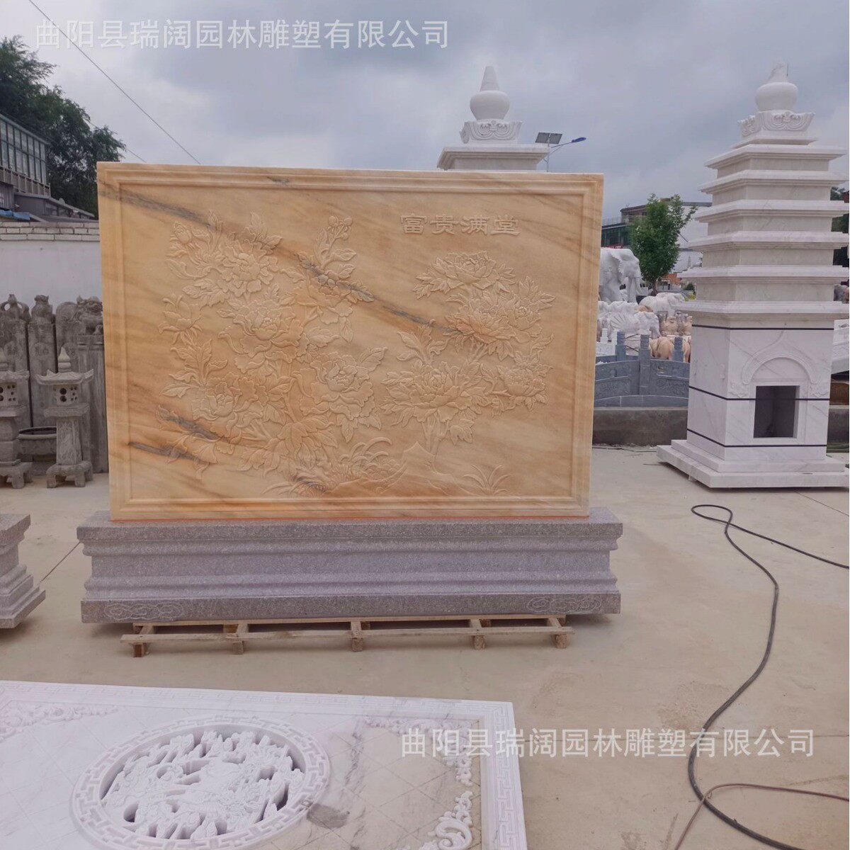 石雕浮雕庭院影壁墙青石仿古地玄关空窗花背景墙福字雕镂照壁摆件