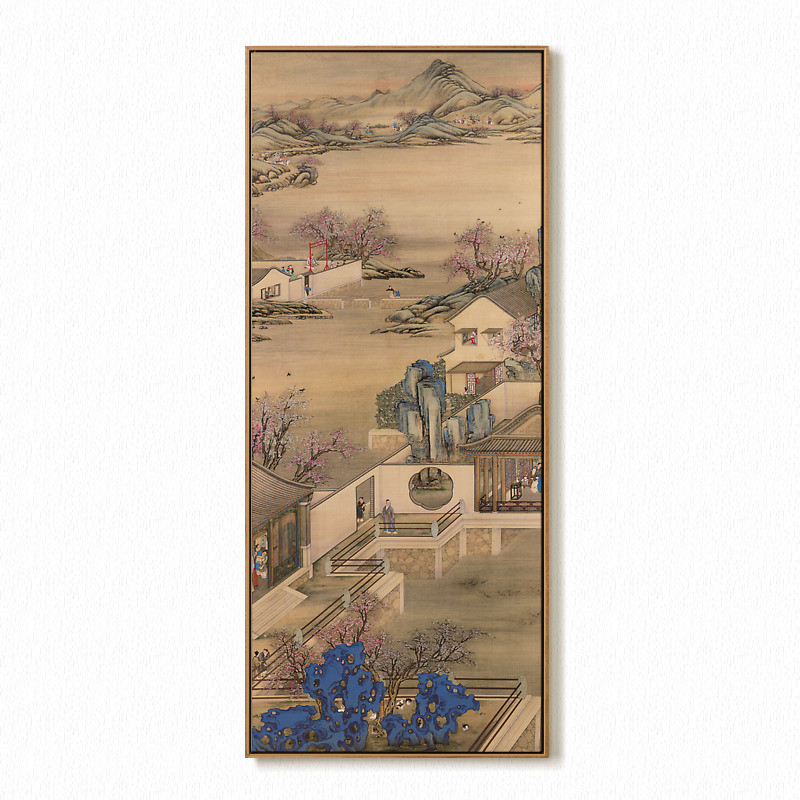 1vpk圆明园郎世宁仇英莲溪渔隐图新中式玄关过道装饰画挂画
