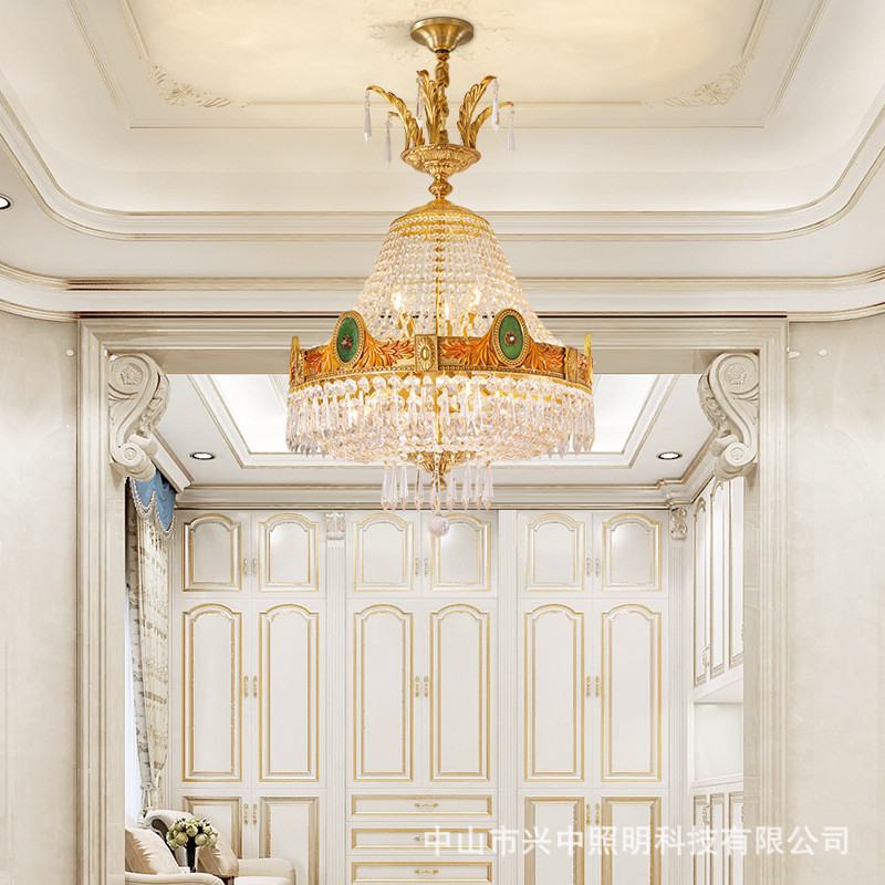 热销新款法式水晶吊灯客厅轻奢大气卧室样板间设计师全铜欧式餐厅
