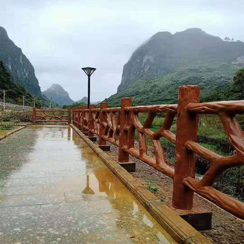 景区河道水泥栏杆钢筋厂家供应混凝土仿木护栏河道围栏防滑