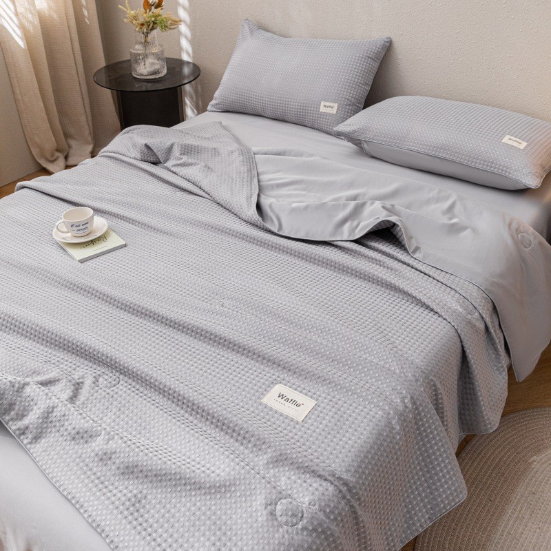5d华夫格四件套简约夏凉被纯色空调被子薄款学生宿舍床上夏被夏季