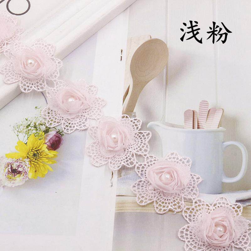 钉衣服花边六瓣欧根纱立体双层蕾丝花朵服装辅料diy手工珠宽5cm