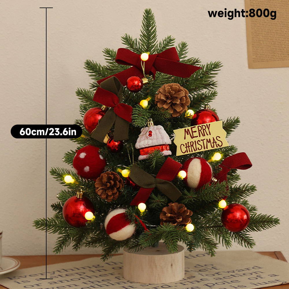 圣诞节小型桌面摆件45cm仿真小树发光圣诞树装饰品迷你松针树