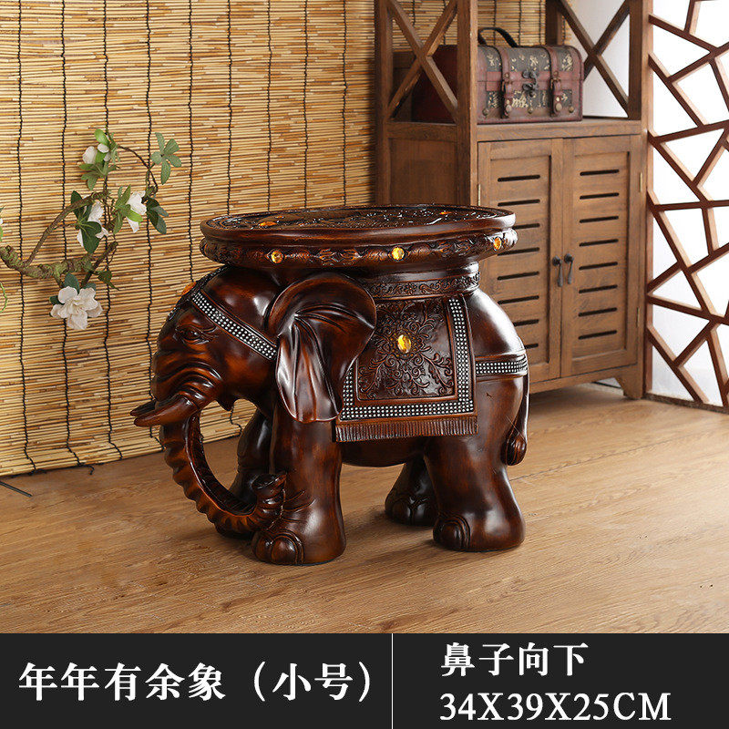 家居客厅中式开业换鞋凳吉祥仿木树脂大象摆件大象落地摆饰礼品