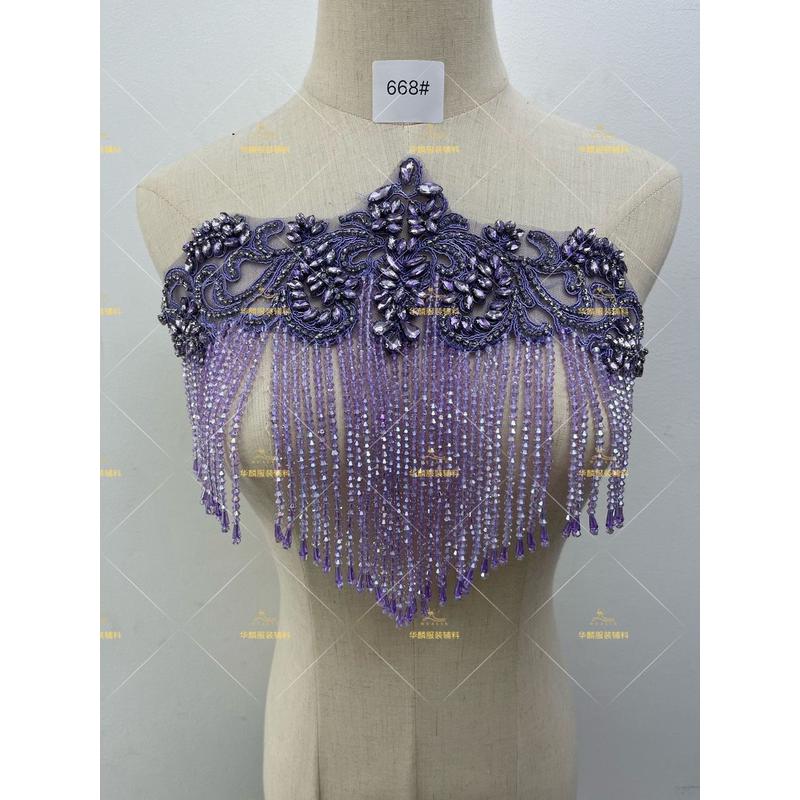 现货香槟金水钻管衣领流苏diy吊穗轻奢配件婚纱舞蹈服珠钉珠辅料