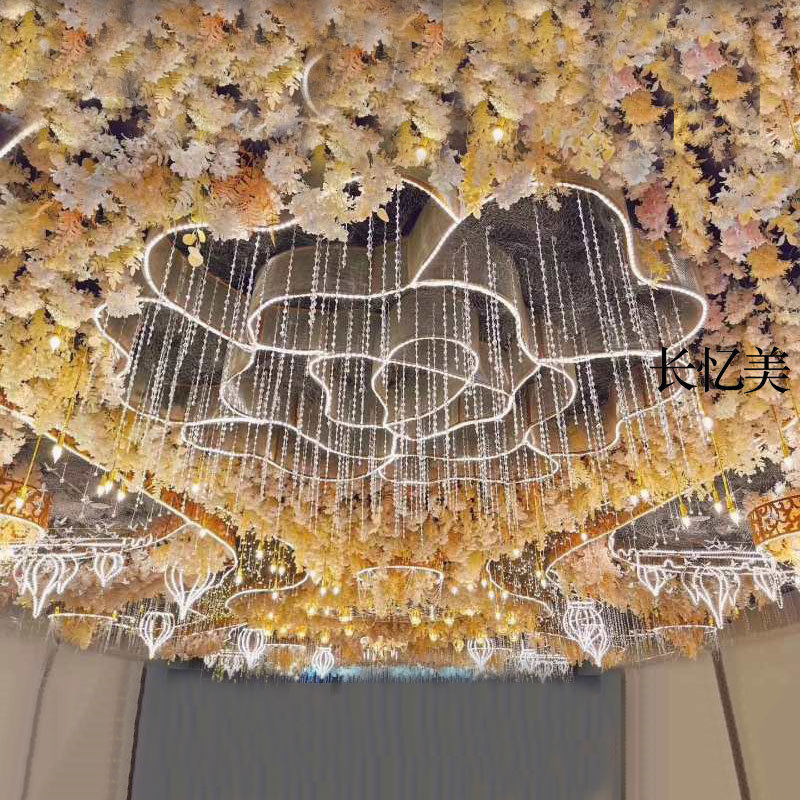 婚庆道具创意半圆组合阳光板造型玫瑰花瓣吊顶布置婚礼堂空中挂件