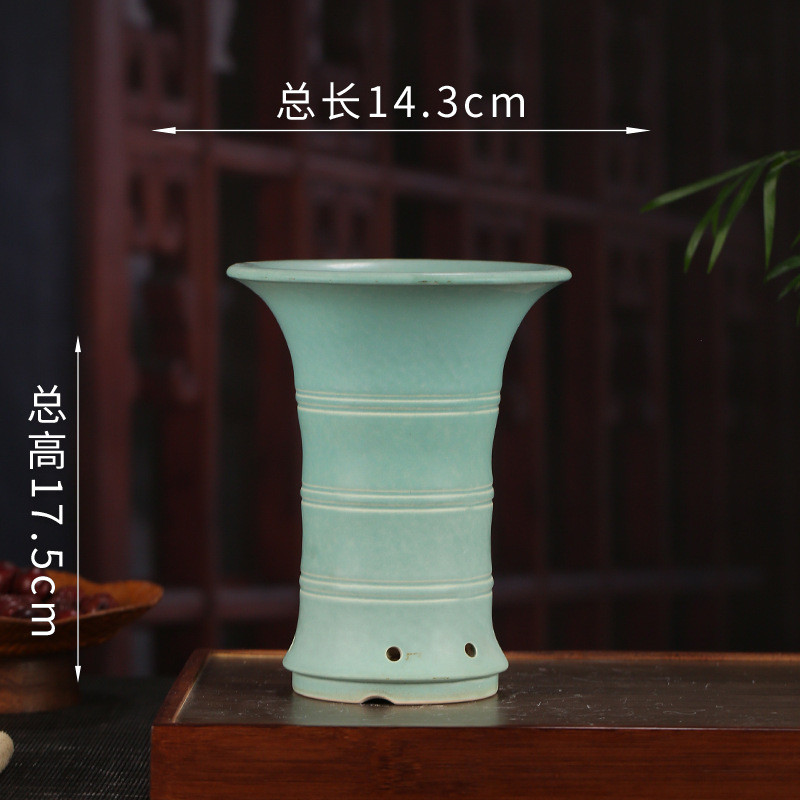 小竹节兰花盆儒雅大气矮牵牛多肉各种花卉摆件宜兴釉水批发ylh08