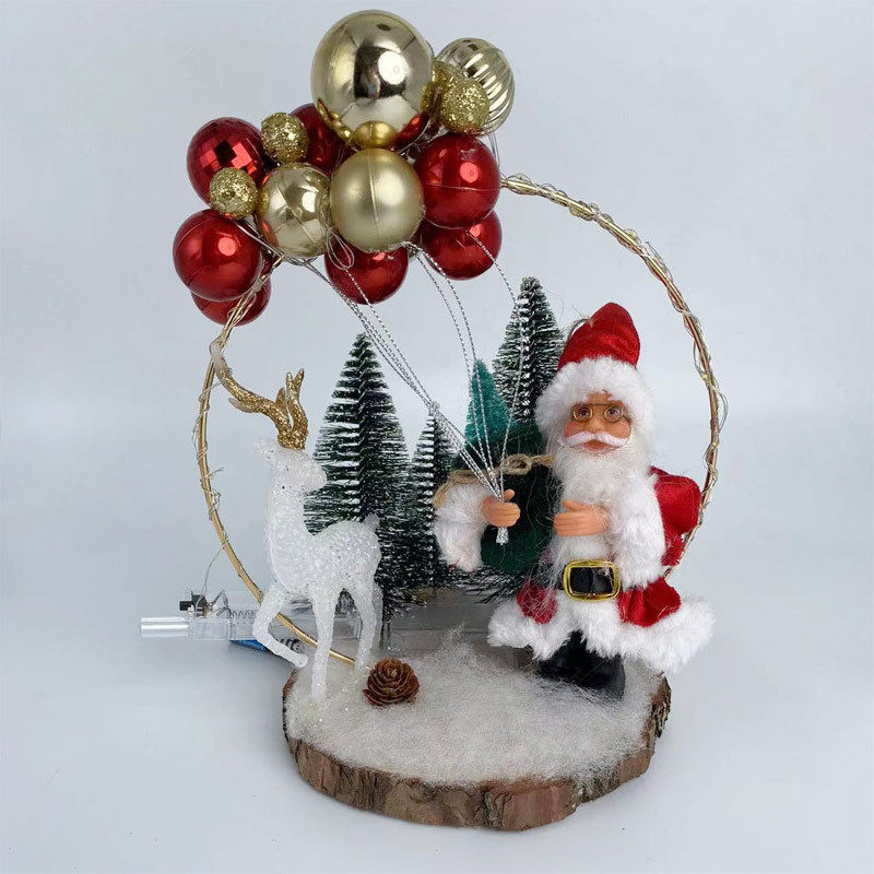 新款圣诞节装饰品创意摆件带灯花环圣诞迷你人小鹿花圣诞树圣诞球