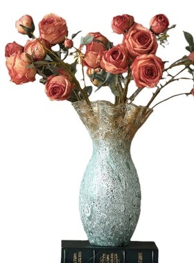 白菜仿古褶子手工波浪口创意玻璃花瓶家居软装台面水培果盘摆件