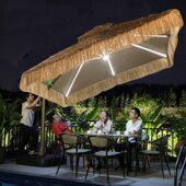 户外遮阳伞茅草庭院花园农家乐民宿仿真毛草伞稻草伞带灯大罗马伞