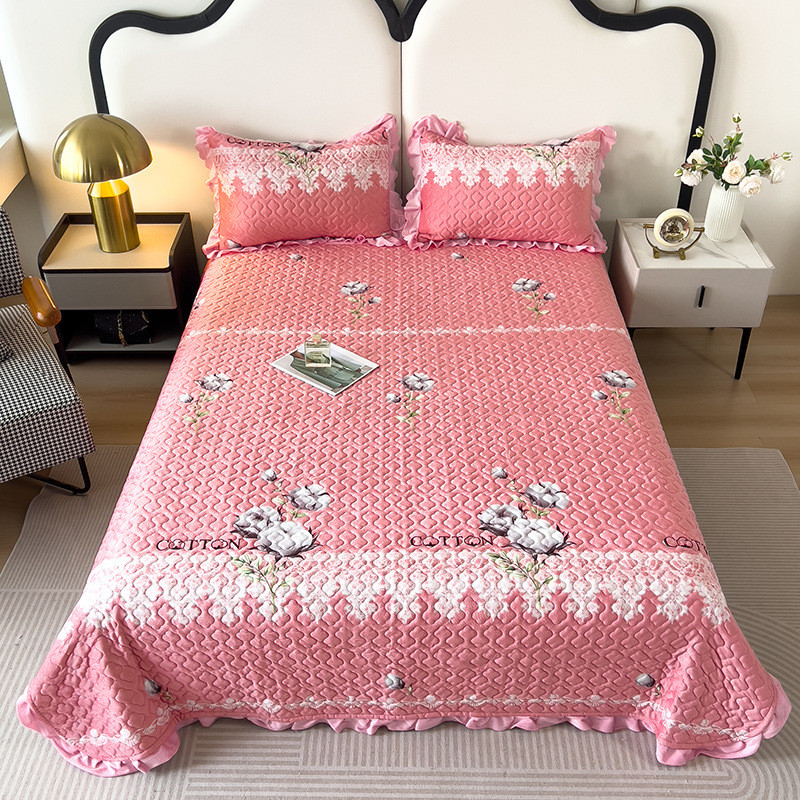 秋冬款水晶绒加厚保暖床单盖毯单件三件套棉毯防滑夹花边家用毯子