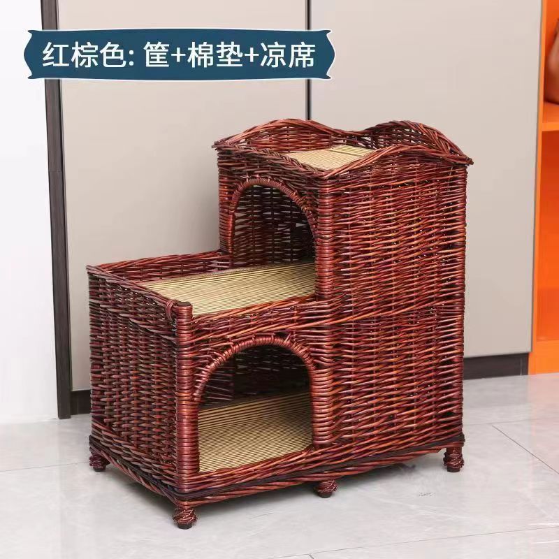 6sy藤编猫窝猫别墅夏季可拆洗猫房子三层上下铺猫舍高挡猫笼四季