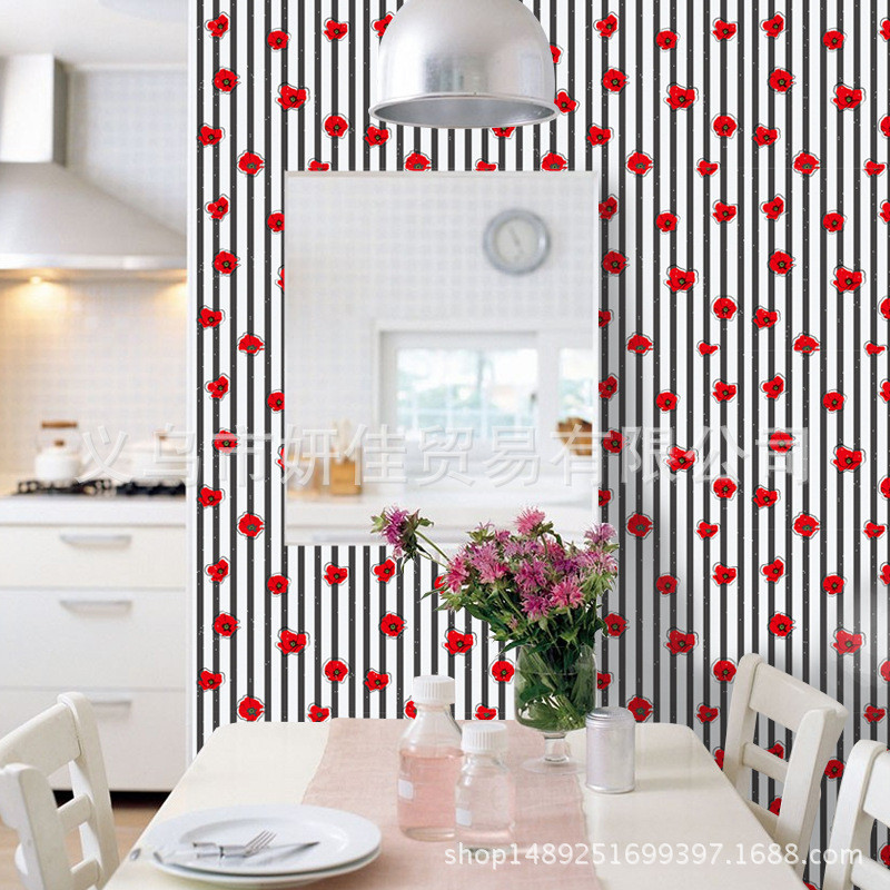 sa-h-1105-红色墙纸胶花带客厅卧室橱柜学生寝室装扮壁纸
