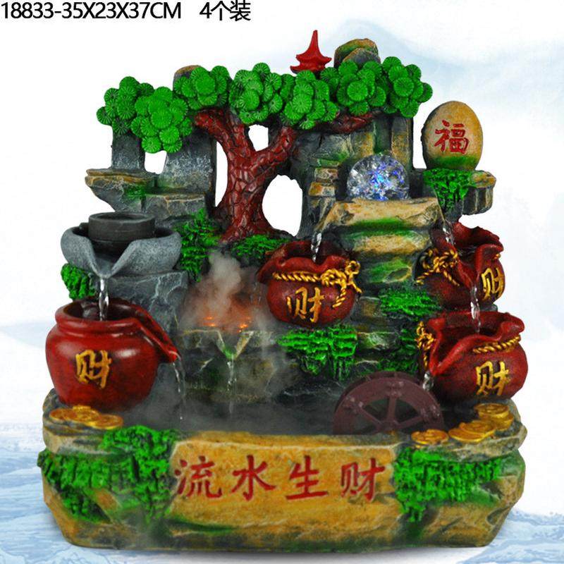 厂家工艺品象摆件树脂流水礼品厂家批发中号室内水景加湿器双象图片