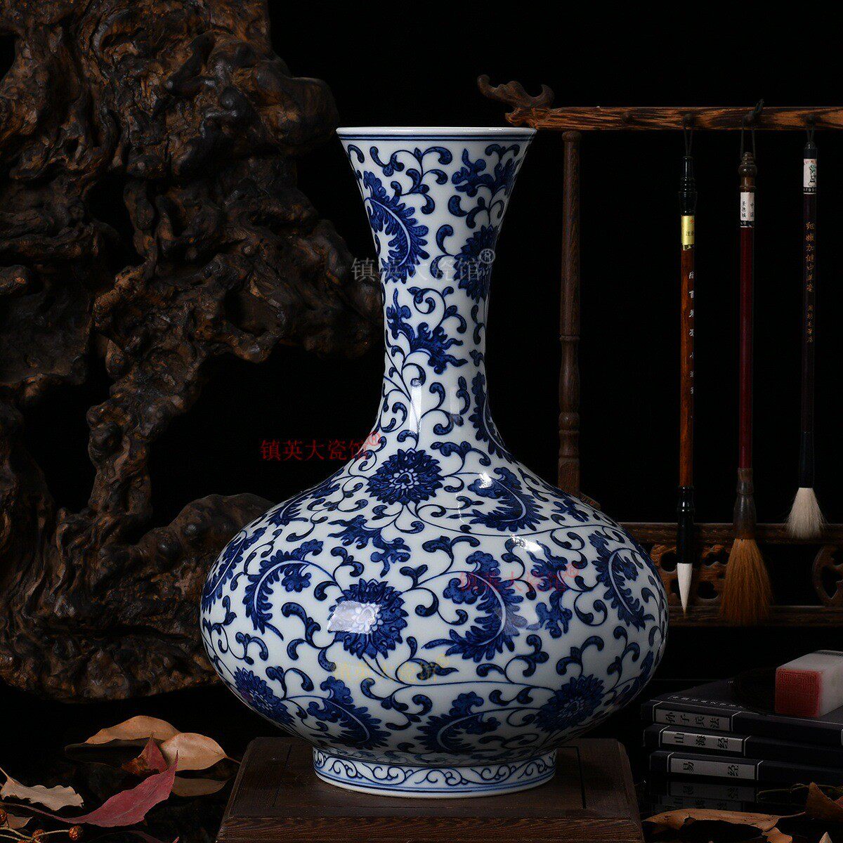 陶瓷器花瓶仿古手绘青花瓷中式装饰品摆件古典客厅家居明清镶嵌