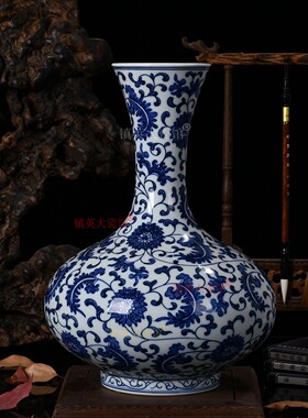 陶瓷器花瓶仿古手绘青花瓷中式明清古典客厅家居装饰品摆件镶嵌