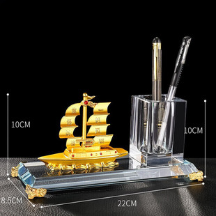 时尚锦瑞新款老板总经理办公室桌面水晶笔筒摆件泰收纳盒办公桌老