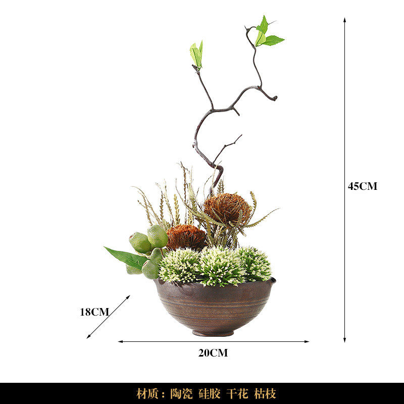 新中式干花枯枝小摆件仿真花艺盆景样板间办公室茶室玄关软装佛塔