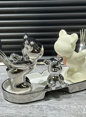 轻奢水果叉水果签家用3004不锈钢甜品可爱勺子叉子套装创意收纳罐