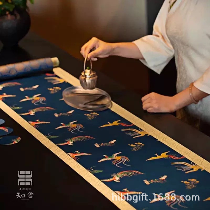知舍凤鸣长安茶席套组复古新中式茶桌台布垫子双面禅意布艺桌旗