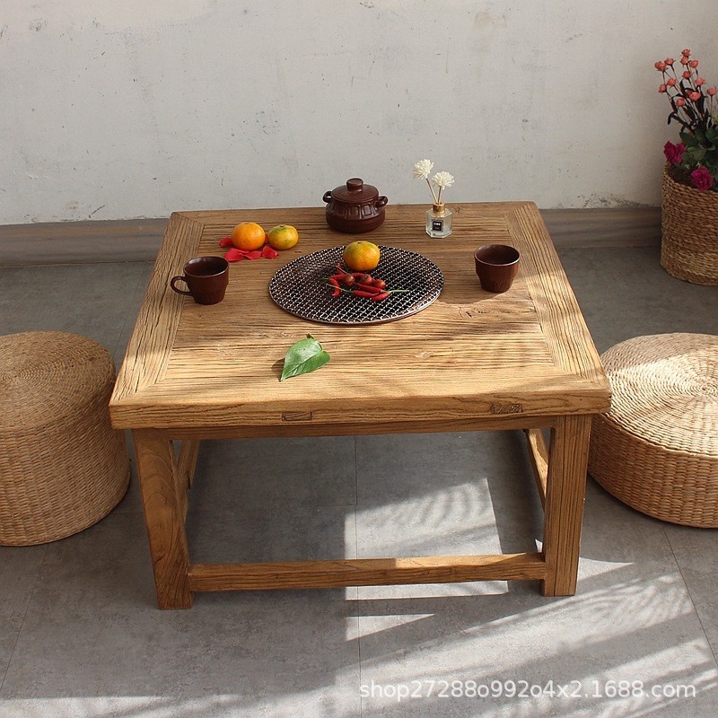 供应老榆木餐桌 创意方桌榆木老榆木禅意火锅桌围炉桌