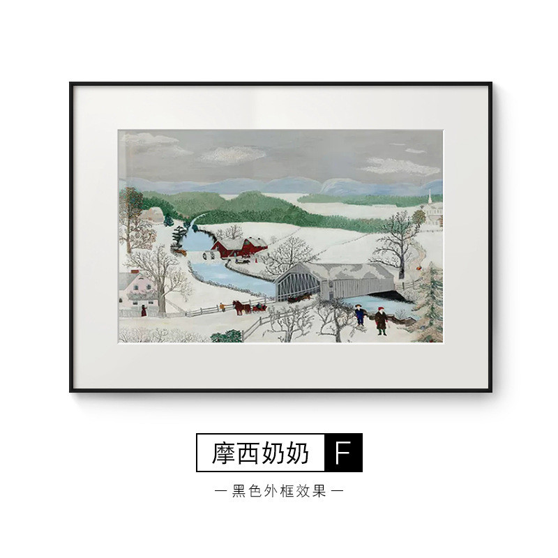 摩西艺术卧室装饰画美式小清新风景田园农场奶奶餐厅挂画卡纸壁画