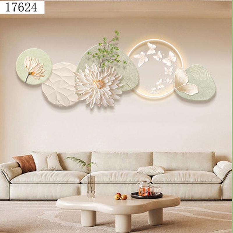 现代九鱼图入户玄关装饰画简约抽象荷花LED灯画走廊过道高级感挂图片