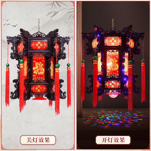 六角新款流水款仿古灯笼龙灯中式led旋转阳台大门七彩宫灯走马灯