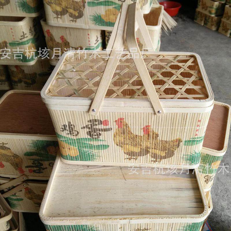 厂家供应方形竹编篮鸡蛋竹筐土鸡蛋印花田园风竹篮礼品包装篮子,收纳整理,橱柜收纳筐,淘宝优惠券,粉丝福利购,淘宝优惠卷