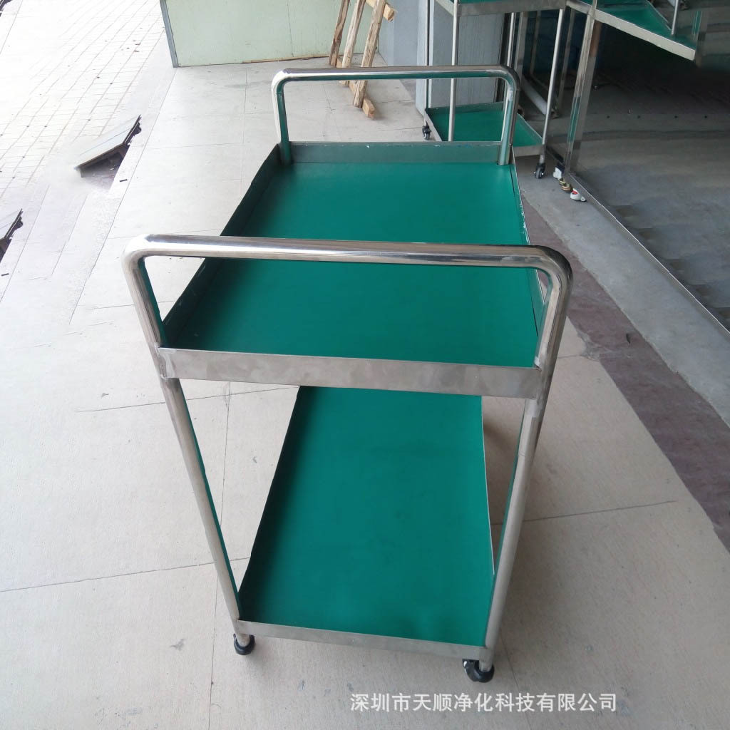 热销不锈钢带两层手推车轮移动车间专用置物架推车防静电周转车深